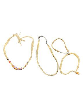 Handmade Woven Chokers & Bracelets With Beads & Colorful Accents Lot Of 4